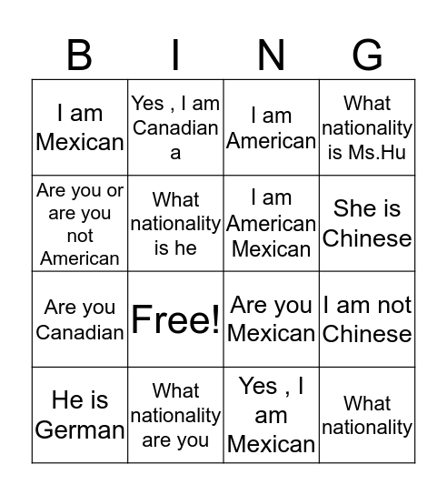 Untitled Bingo Card