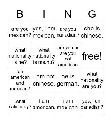 Untitled Bingo Card