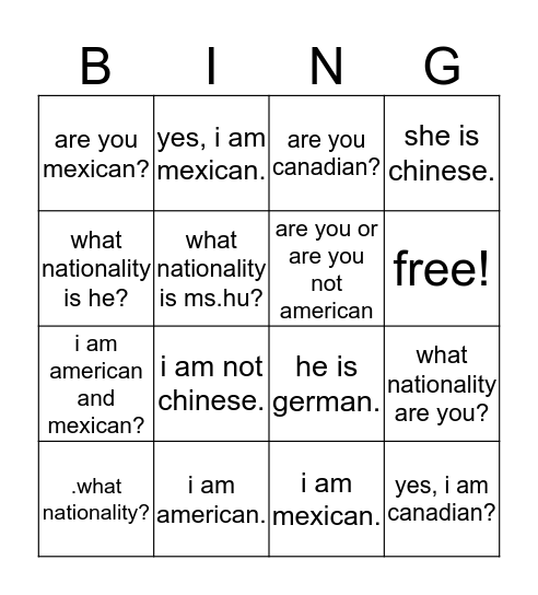 Untitled Bingo Card