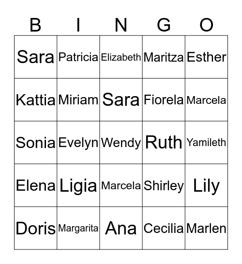 Bingo de Nombres Bingo Card
