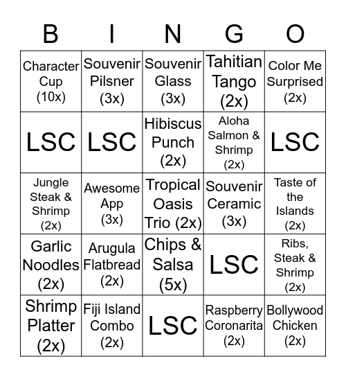 Team LSC Bingo Card