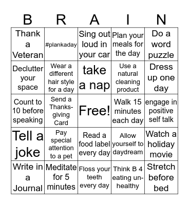 Mind and Body Wellness Bingo Card