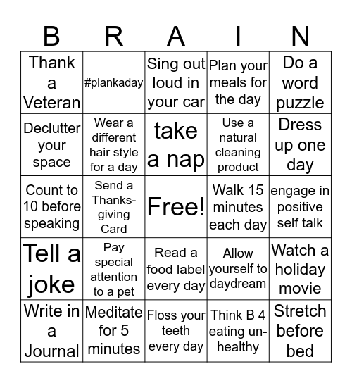 Mind and Body Wellness Bingo Card