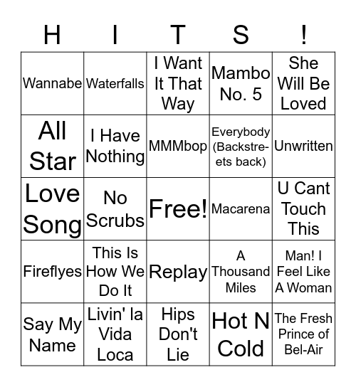 90's & 00's Bingo Card