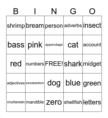 Arthropods Bingo Card