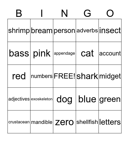 Arthropods Bingo Card