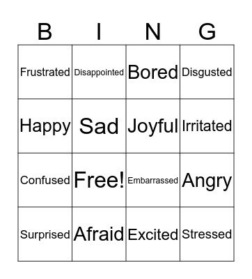 Emotions! Bingo Card