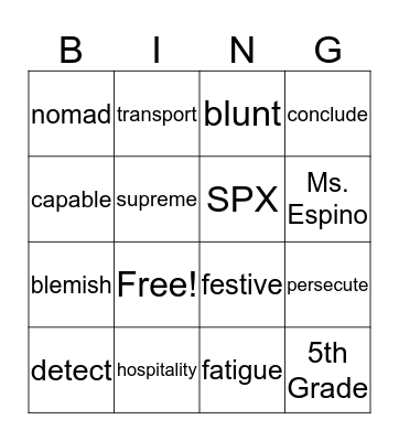 Vocabulary 3 Bingo Card