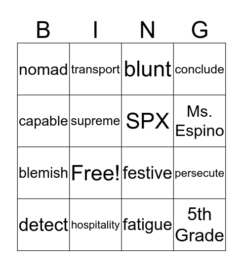 Vocabulary 3 Bingo Card