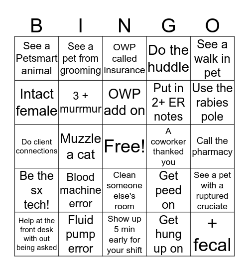Vet Bingo 11/4 Bingo Card