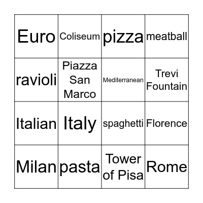 Italy Bingo Card