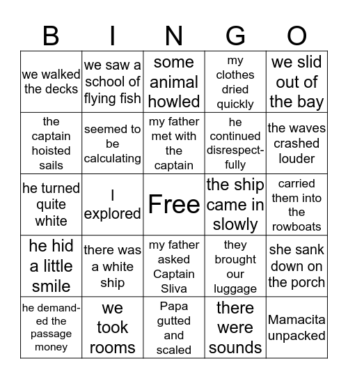 El Guero:  Ch. 2 Bingo Card