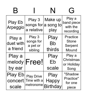 Grade 8 Band Bingo Card