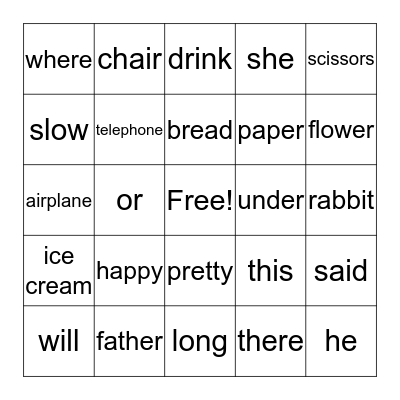 Edmark Bingo Card