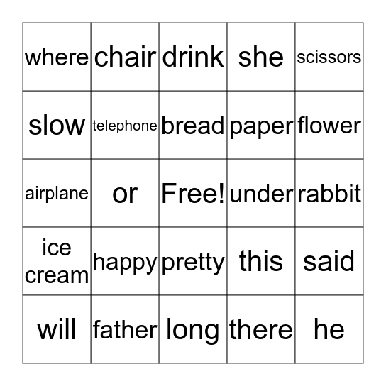 Edmark Bingo Card