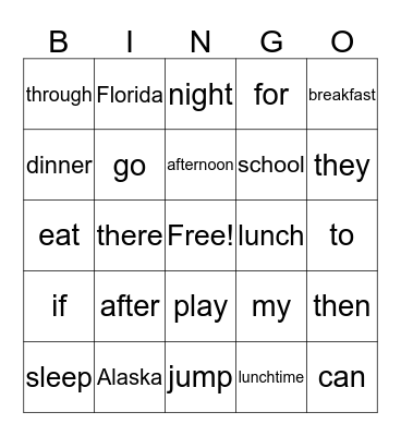 Through the Day Bingo Card