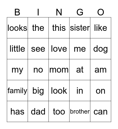 My Words (Up to Lesson 25) Bingo Card
