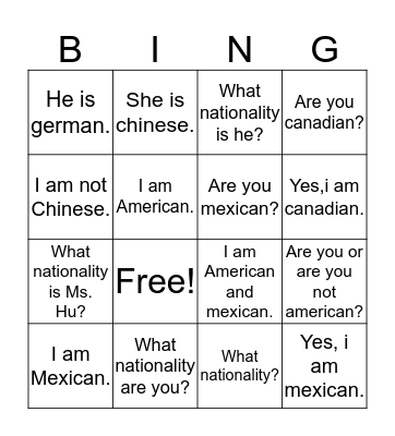 Untitled Bingo Card