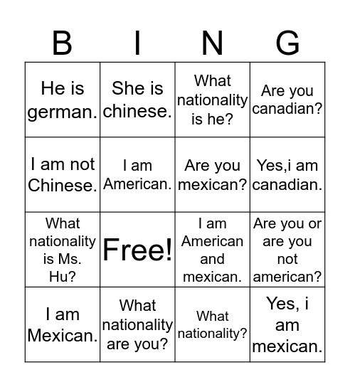 Untitled Bingo Card