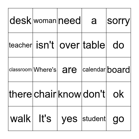 Word Bingo III Bingo Card