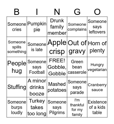 Thanksgiving Bingo Card