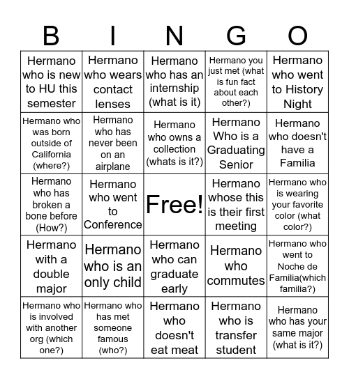 Hermano Bingo  Bingo Card