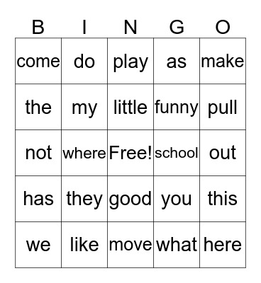 WIN Sight Words Bingo Card