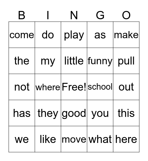WIN Sight Words Bingo Card