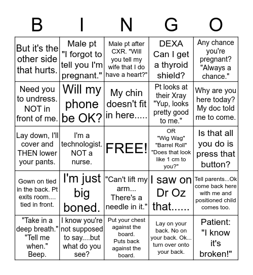 RADIOLOGY BINGO Card