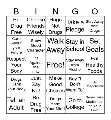 Red Ribbon Week Bingo Card