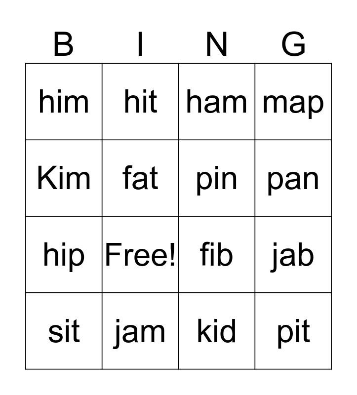 1st Grade Decodable Words Bingo Card
