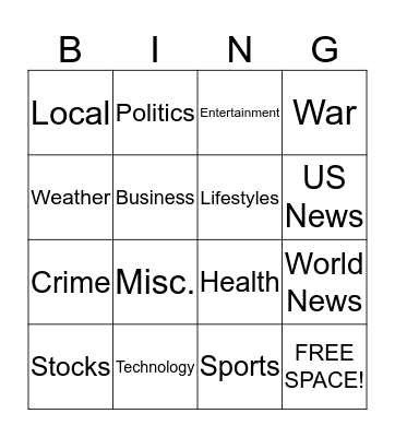 Current Events Bingo Card