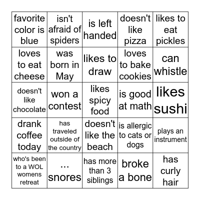 Find Someone Who..  Bingo Card