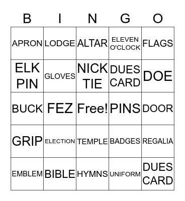 Elk Lodge Hall BINGO Card
