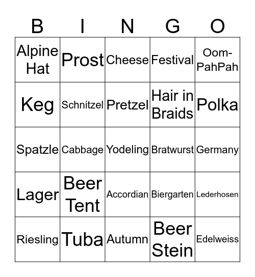 Octoberfest Bingo Card