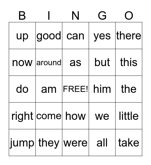 word list 1-5 Bingo Card