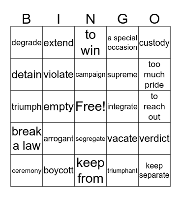 Level 6, List 2 Bingo Card