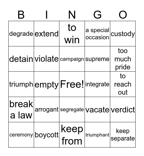 Level 6, List 2 Bingo Card