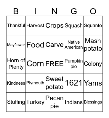 Thanksgiving Bingo Card