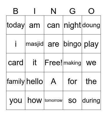 Untitled Bingo Card