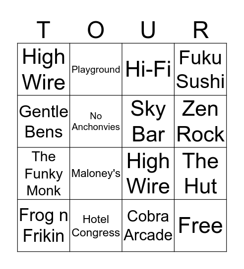 Homecoming 2018: Tucson Tour Bingo Card