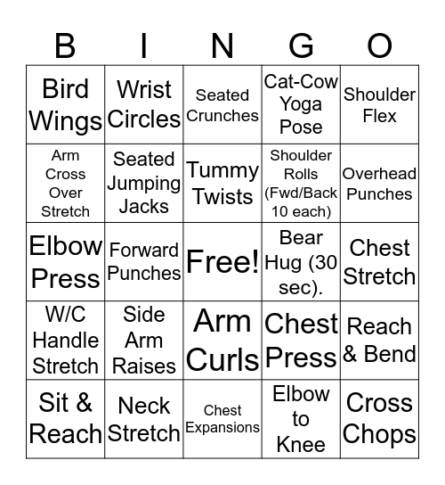 Chair Bingo! Bingo Card