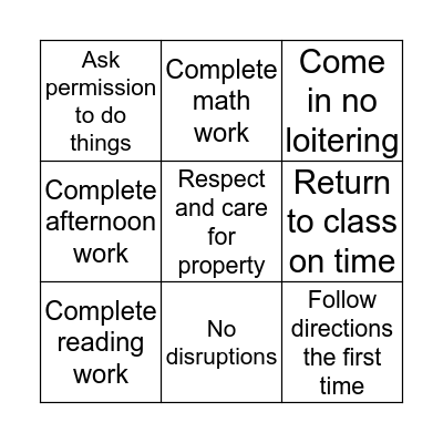 Avery's Bingo Card Bingo Card