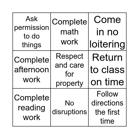 Avery's Bingo Card Bingo Card