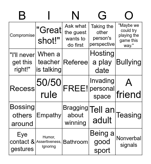 FRIENDSHIP GROUP Bingo Card