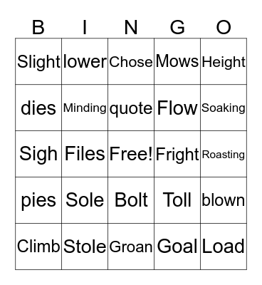 Vocabulary Bingo Card