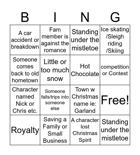 Hallmark Movie Bingo 18 Bingo Card