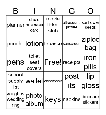 Chels Purse Bingo Card