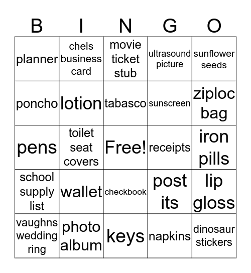 Chels Purse Bingo Card