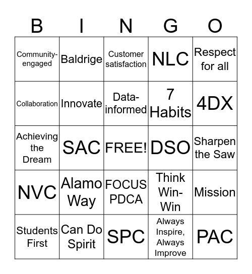 Alamo Way Bingo Card